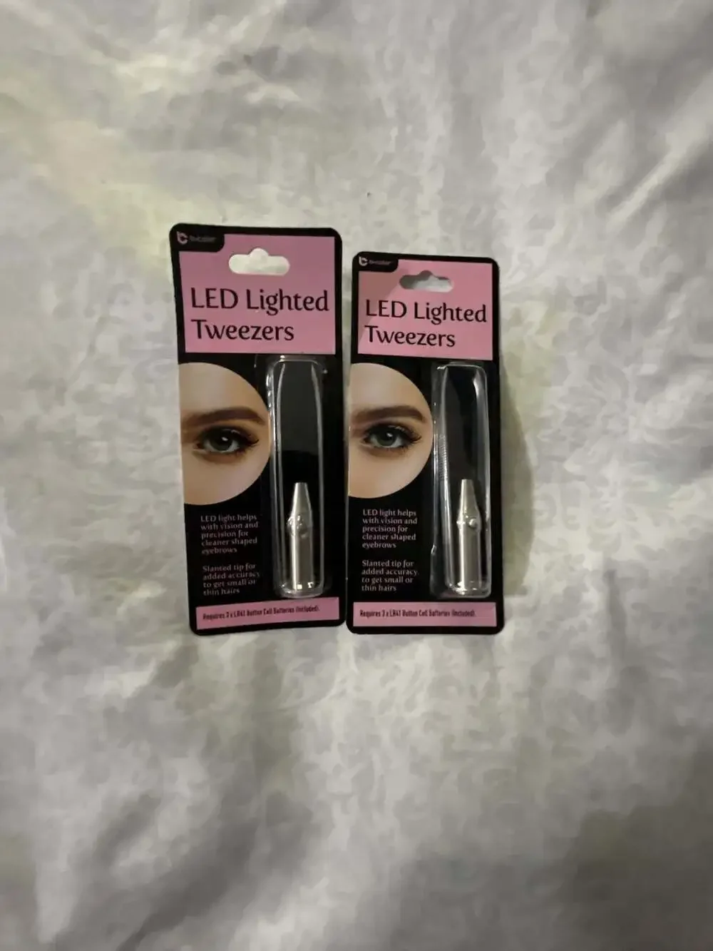B-Color LED Lighted Tweezers Slanted Tip with Built-in LED Light (2 Pack)